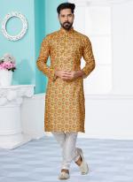 Dhupion Silk Yellow Festival Wear Printed Readymade Kurta Pajama